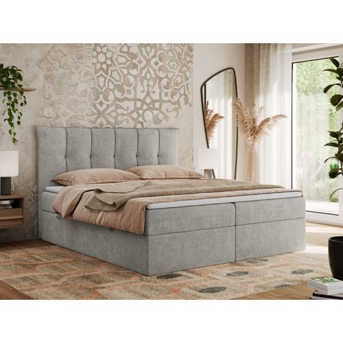 MKS MEBLE Boxspringbett 120x200 mit Bettkasten und Matratze H3, Polsterbett 120x200 mit Bettkasten, Bett 120x200 mit Stauraum und Topper - Premium-10 - Hellgrau Struktur