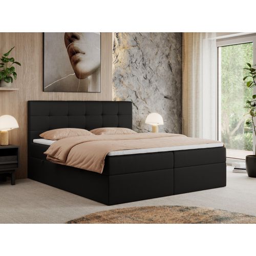 MKS MEBLE Boxspringbett 120x200 mit Bettkasten und Matratze H3, Polsterbett 120x200 mit Bettkasten, Bett 120x200 mit Stauraum und Topper - Centos - Schwarz Kunstleder