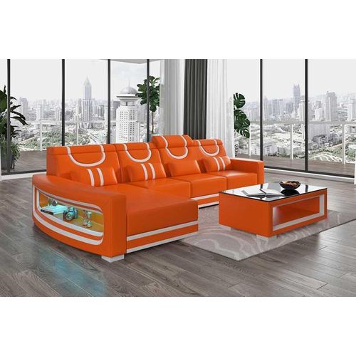 Couch Ecksofa L Form Liege Orange Modern Ledersofa Sofas Sofa Couchen JVmoebel