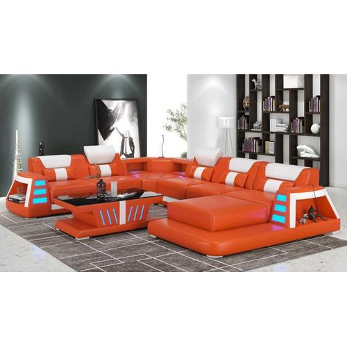 Couch Zeitgenössisch Ecksofa U Form Gelb Wohnlandschaft Ledersofa Sofa JVmoebel