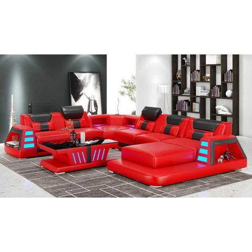 Couch Zeitgenössisch Ecksofa U Form Gelb Wohnlandschaft Ledersofa Sofa JVmoebel