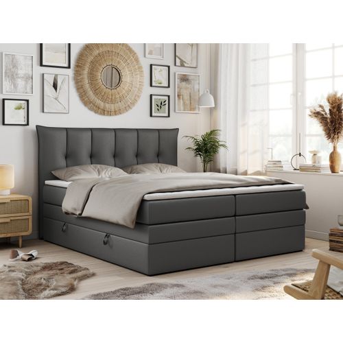 Boxspringbett 7-Zonen Taschenfederkernmatratze und Topper - PREMIUM-10-KING - 160x200cm - Dunkelgrau - H3