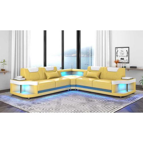 Couch Schwarz Ecksofa Ledersofa L Form Sofa Moderne Eckgarnitur LED JVmoebel