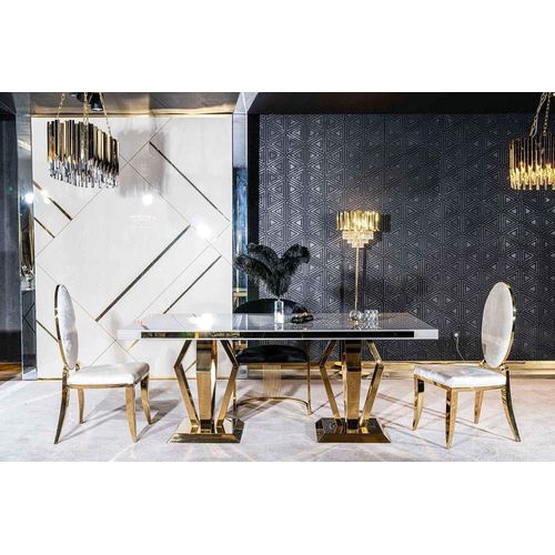 Esszimmer Luxus Esstisch Weiß Edelstahl 200x100x74 JVmoebel