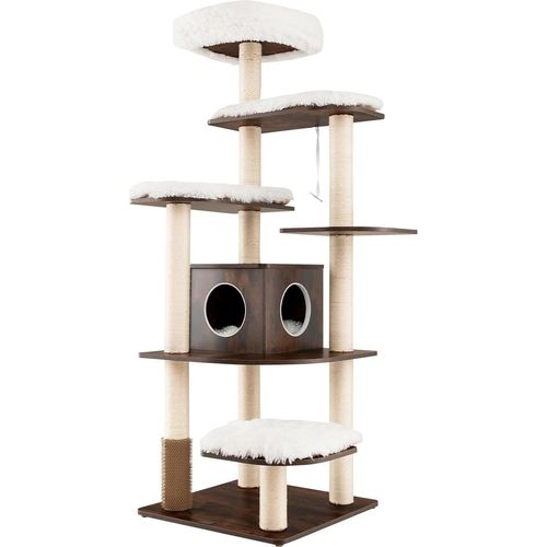 COSTWAY 175cm Kratzbaum Holz, 6-stufiger Katzenkratzbaum Groß, Katzen Spielhaus mit Höhle und 5 Matten, Aktivitätsbaum Katzenmöbel Kletterbaum Katzenhaus, Katzenbaum
