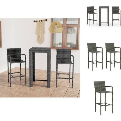 vidaXL 3-tlg. Garten-Bar-Set mit Armlehnen Poly Rattan Grau - Gartenmöbel-Sets