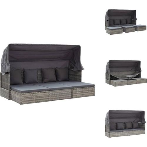 vidaXL Garten-Sonneninsel mit Dach Grautöne Poly Rattan - Gartenbetten