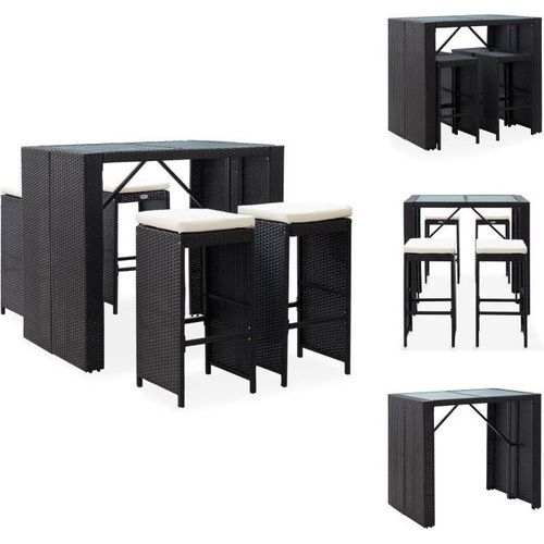 vidaXL 5-tlg. Garten-Bar-Set Poly Rattan und Glas Schwarz - Gartenmöbel-Sets