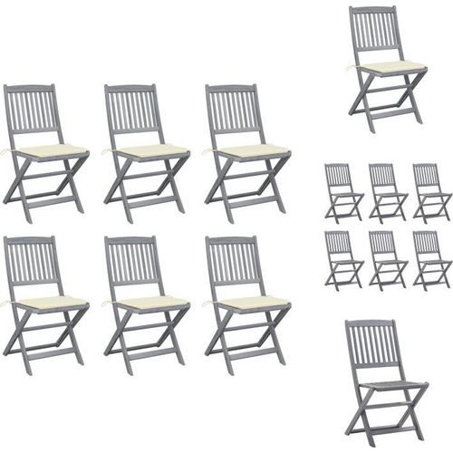 vidaXL Klappbare Gartenstühle 6 Stk. mit Sitzkissen Massivholz Akazie - Gartenstühle