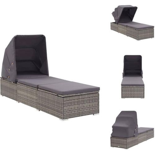vidaXL Sonnenliege mit Sonnenschutz und Auflagen Poly Rattan Grau - Sonnenliegen