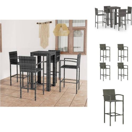 vidaXL 5-tlg. Garten-Bar-Set mit Armlehnen Poly Rattan Grau - Gartenmöbel-Sets