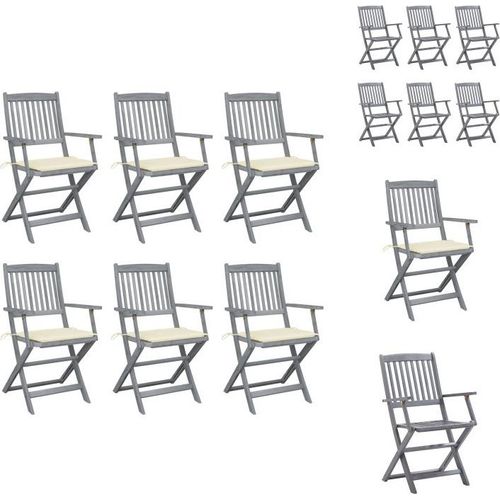 vidaXL Klappbare Gartenstühle 6 Stk. mit Sitzkissen Massivholz Akazie - Gartenstühle