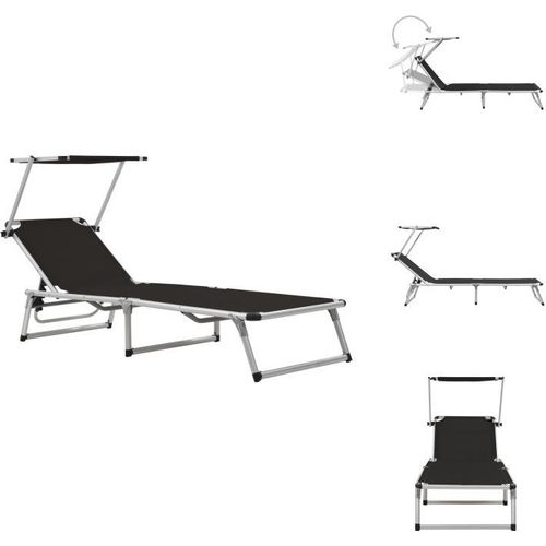 vidaXL Klappliege mit Sonnenschutz Aluminium und Textiline Schwarz - Sonnenliegen