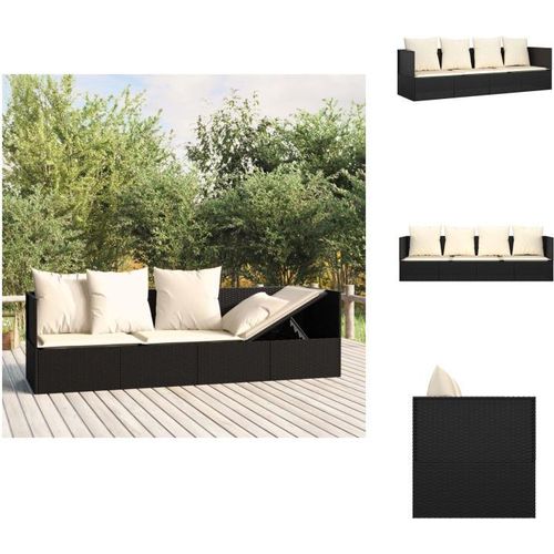 vidaXL Outdoor-Loungebett mit Kissen Schwarz Poly Rattan - Sonnenliegen