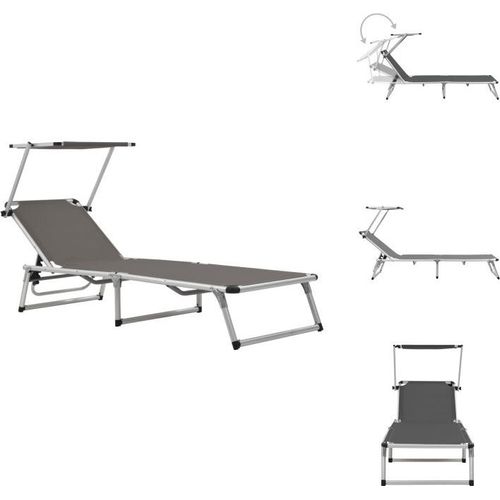 vidaXL Klappliege mit Sonnenschutz Aluminium und Textiline Grau - Sonnenliegen