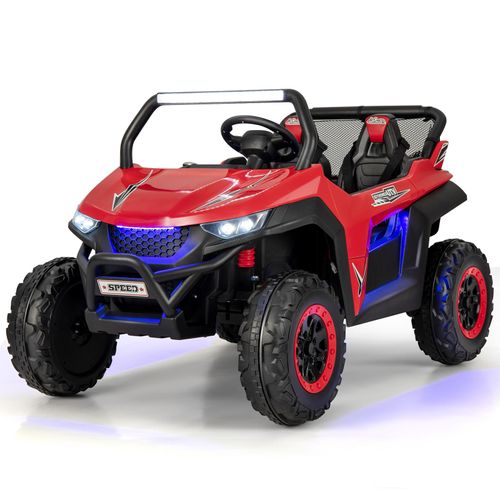 COSTWAY 2 Sitzer Kinderauto mit 2,4G Fernbedienung,12V Kinder UTV mit Musik und Scheinwerfer, 2-4 km/h, für Kinder ab 3 Jahren (Rot)