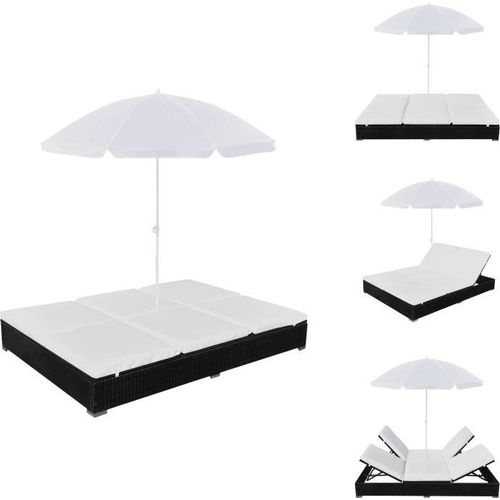 vidaXL Outdoor-Loungebett mit Sonnenschirm Poly Rattan Schwarz - Gartenbetten