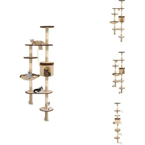 vidaXL Wandkratzbaum mit Sisal-Kratzsäulen 194 cm Beige/Braun - Kratzbäume