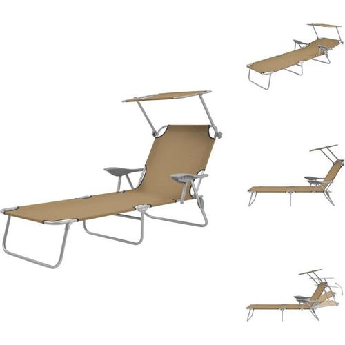 vidaXL Klappliege mit Sonnenschutz Stahl Taupe - Sonnenliegen