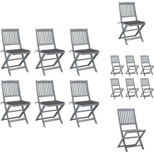 vidaXL Klappbare Gartenstühle 6 Stk. mit Sitzkissen Massivholz Akazie - Gartenstühle
