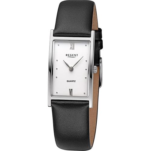Regent Uhr Damen F-1507 Titan, Leder, schwarz, silberfarben, weiß