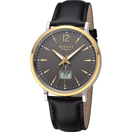 Regent Herren Uhr Funkuhren Leder Armbanduhr Analog-Digital schwarz URFR285