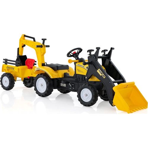 COSTWAY Trettraktor, Kinder Traktor mit Abnehmbarer Anhänger & Grabschaufel, Baggerlader bis 35 kg belastbar, Sitzbagger für Kinder von 3-6 Jahre (Gelb)