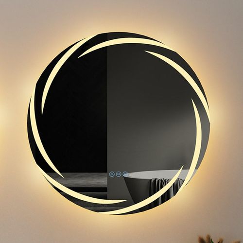 WISFOR LED Badspiegel Rund 60cm, Streamer Design Wandspiegel mit Touch Schalter, Anti-Fog dimmbar für Badezimmer Schlafzimmer Make-Up, 3 Lichtfarben, IP56 Energiesparend