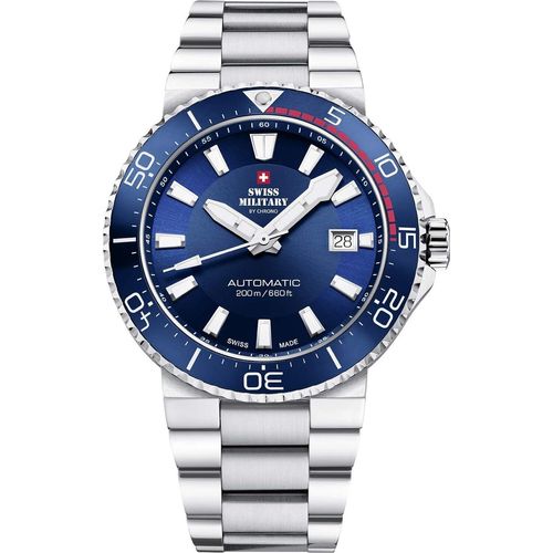 Swiss Military by Chrono Herren Uhr Armbanduhr Automatik Uhrwerk mit Edelstahl Metallarmband Analoge Herrenuhr Silber SMA34086.02
