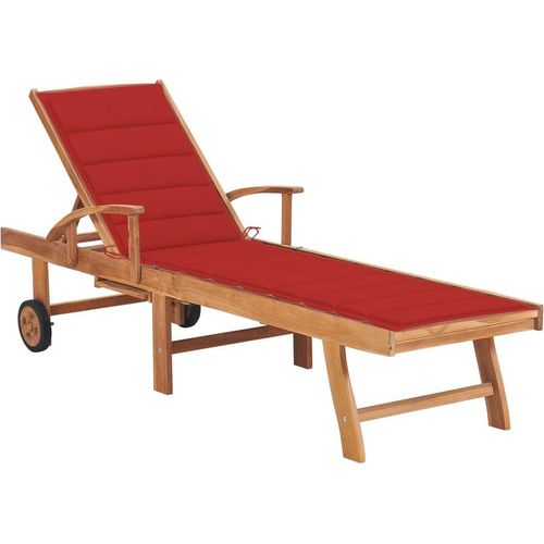Sonnenliege mit Auflage Rot Massivholz Teak