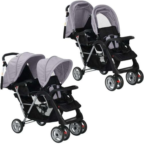 Geschwisterwagen Stahl Grau und Schwarz , Kombikinderwagen Design 2024