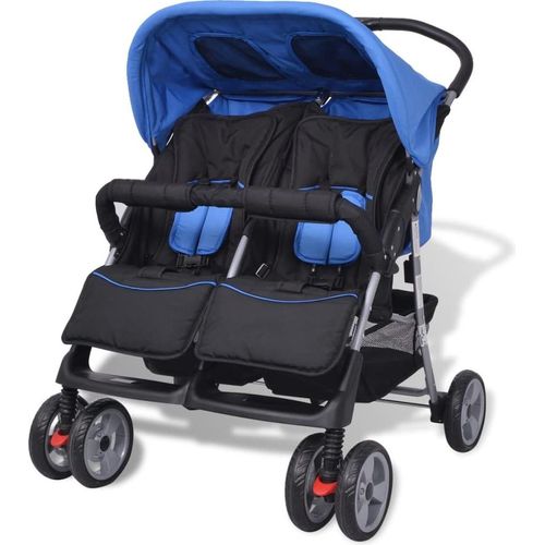 Zwillingskinderwagen Stahl Blau und Schwarz