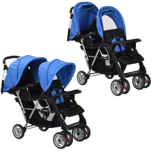 Geschwisterwagen Stahl Blau und Schwarz , Kombikinderwagen Design 2024