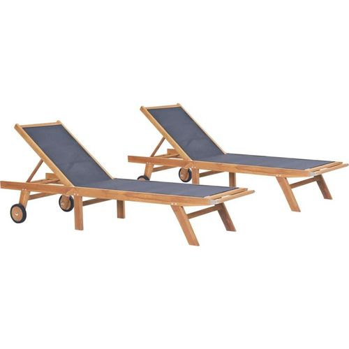 Sonnenliegen Klappbar mit Rollen 2 Stk. Teakholz Textilene