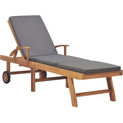 Sonnenliege mit Auflage Massivholz Teak Dunkelgrau