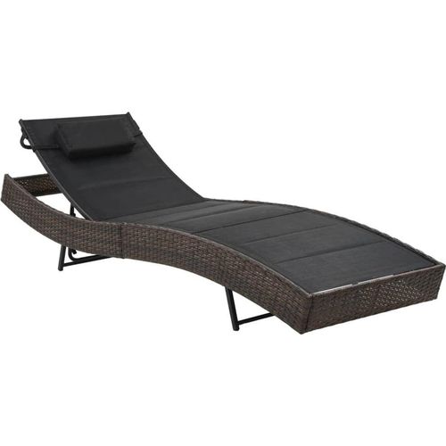Sonnenliege Poly Rattan und Textilene Braun