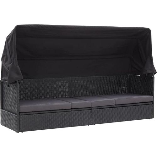 Outdoor-Sofabett mit Dach Poly-Rattan Schwarz