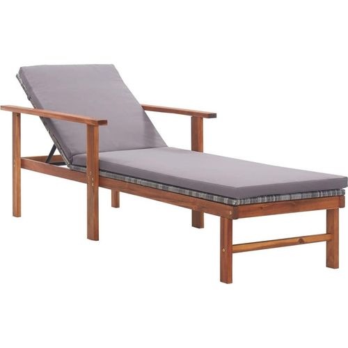 Sonnenliege mit Auflage Poly Rattan Akazie Massivholz Grau