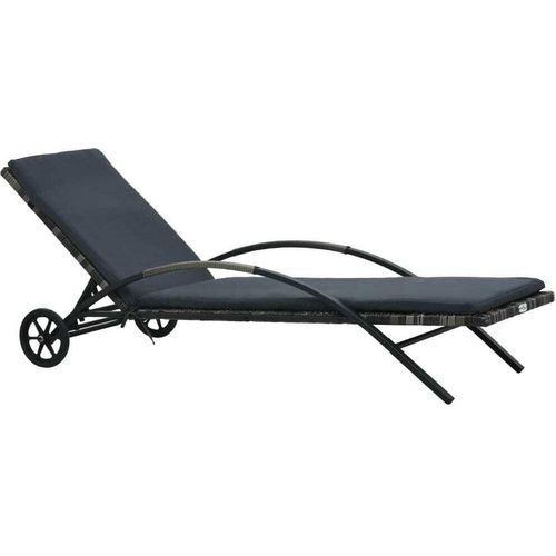 Sonnenliege mit Auflage & Rädern Poly Rattan Anthrazit