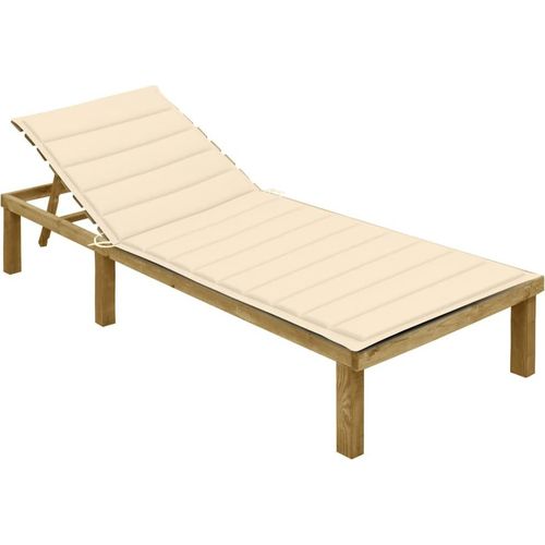 Sonnenliege mit Creme Auflage Imprägniertes Kiefernholz