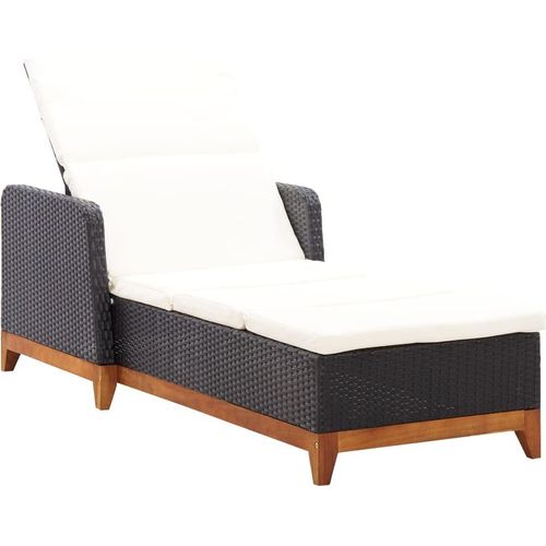 Sonnenliege Poly Rattan und Massivholz Akazie Schwarz