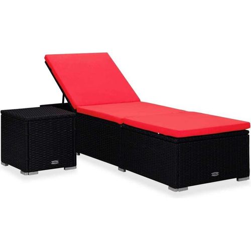 Sonnenliege mit Auflage und Teetisch Poly Rattan Rot