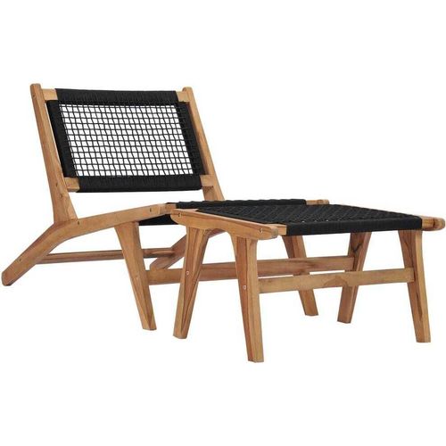 Möbel Sonnenliege mit Fußablage Massivholz Teak und Seil - Gartenliegen 49368