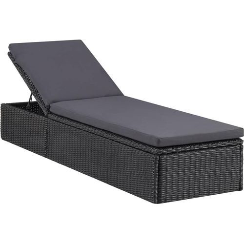 Sonnenliege Poly Rattan Schwarz und Dunkelgrau