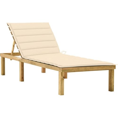 Sonnenliege mit Creme Auflage Imprägniertes Kiefernholz