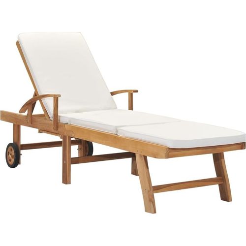 Sonnenliege mit Auflage Massivholz Teak Creme