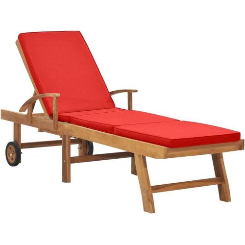 Sonnenliege mit Auflage Massivholz Teak Rot