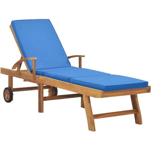 Sonnenliege mit Auflage Massivholz Teak Blau