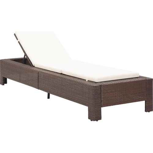 Sonnenliege mit Auflage Braun Poly Rattan