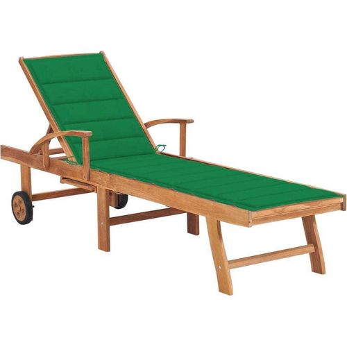 Sonnenliege mit Auflage Grün Massivholz Teak